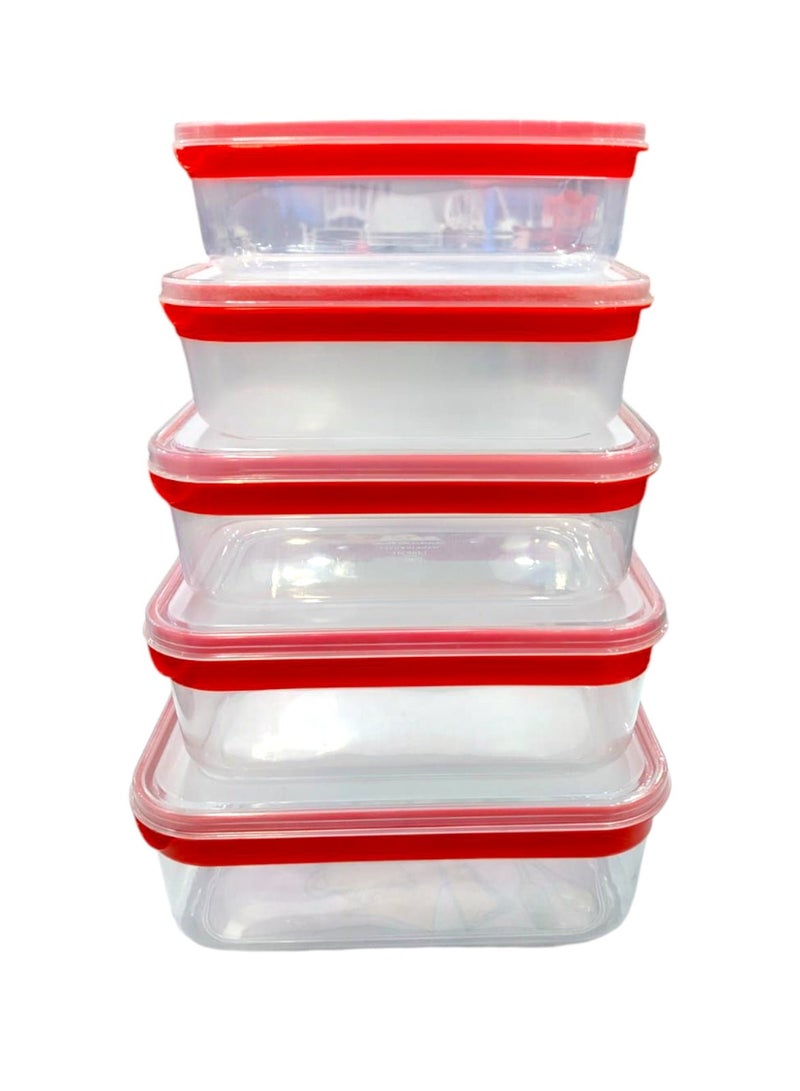 Khurshid Plastics 5-pieces Rectangular Plastic box set "Reema" from Khurshid Plast for plastics - Red - Image 1